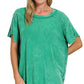 Washed Ribbed Short Sleeve Boat-neck Top 8393a