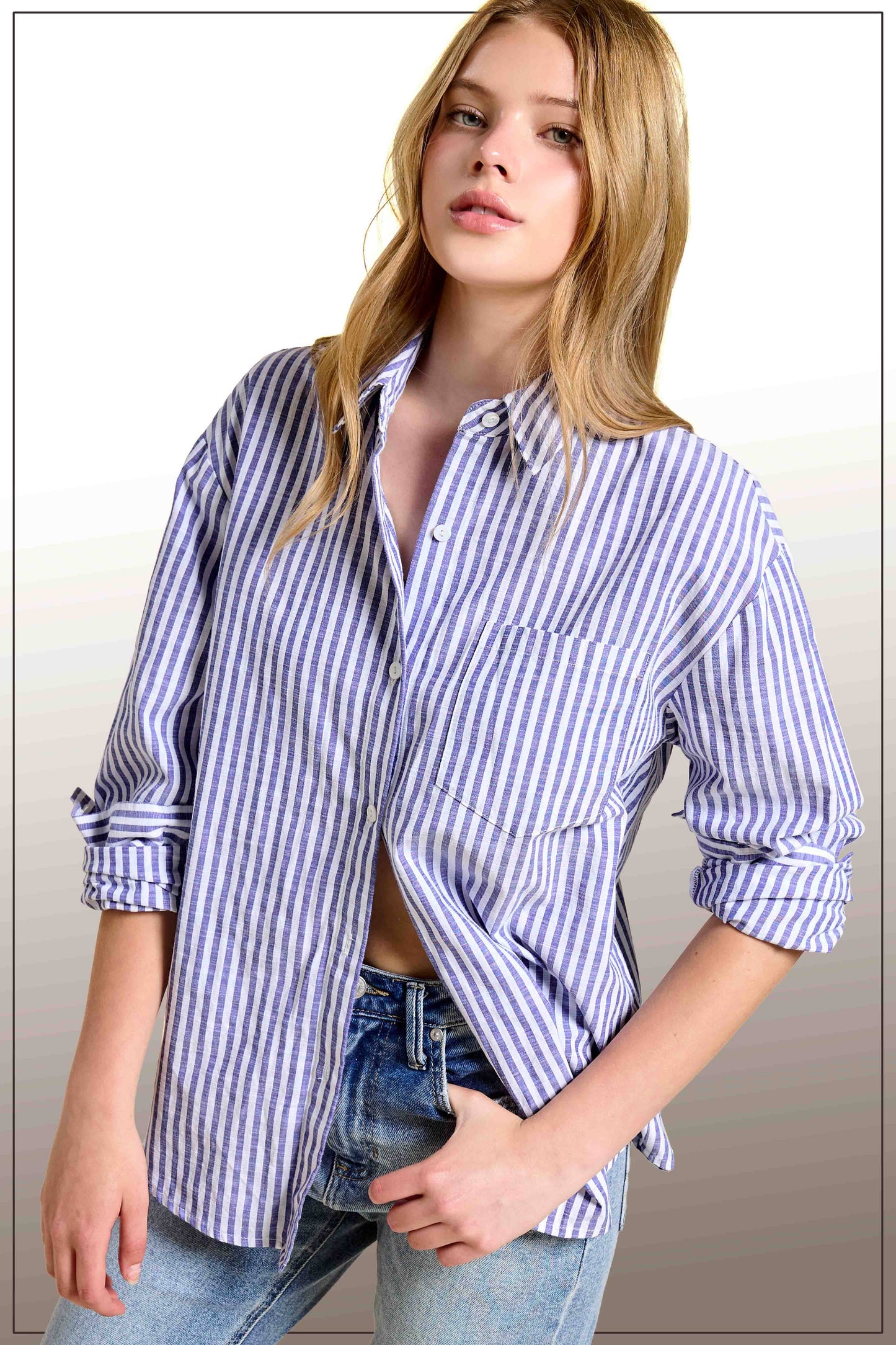 SRT7903-Stripe Button Shirt