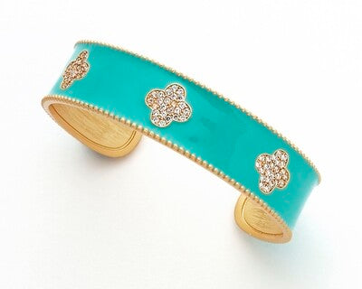 TURQ ENAMLE CUFF W/GOLD PV CLOVERS JB5540-GTQCZ JEWELRY