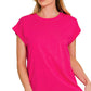 3381 Round Neck Folded Short Sleeve T-shirt CT3381Y