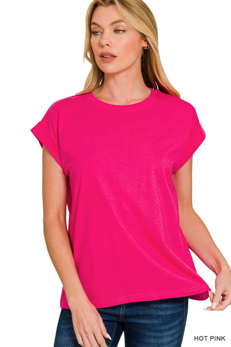 3381 Round Neck Folded Short Sleeve T-shirt CT3381Y