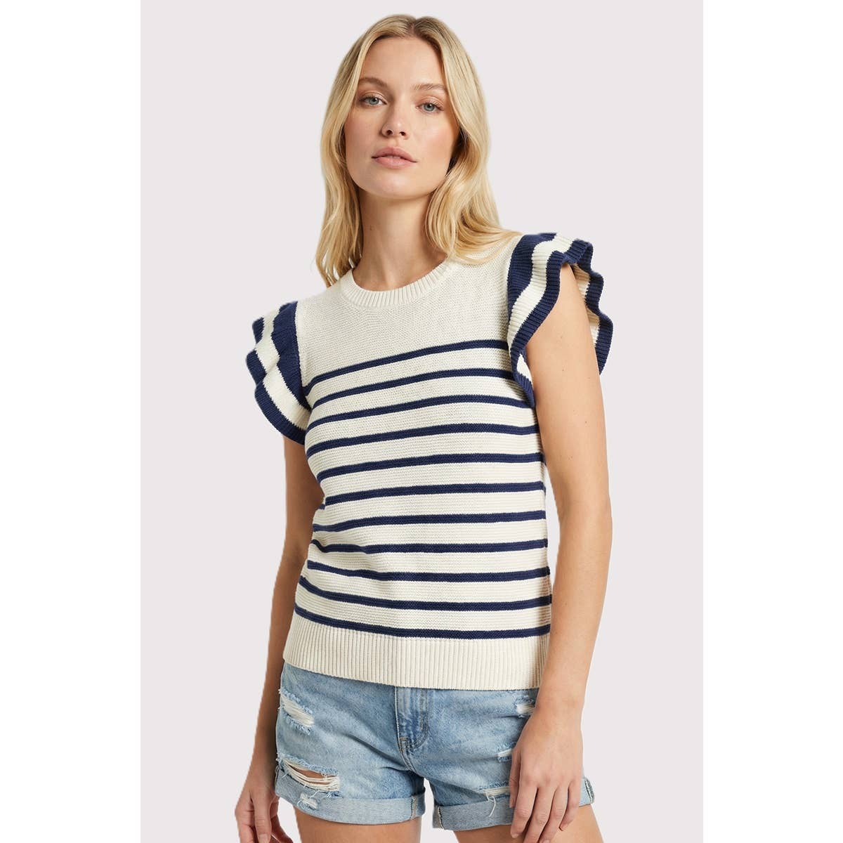 Outerwear Women’s STRIPED RUFFLE SLEEVE SWEATER 55961