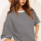 Shits Women’s Loose Fit Striped Short Sleeve Crew Neckline Top MCT7688