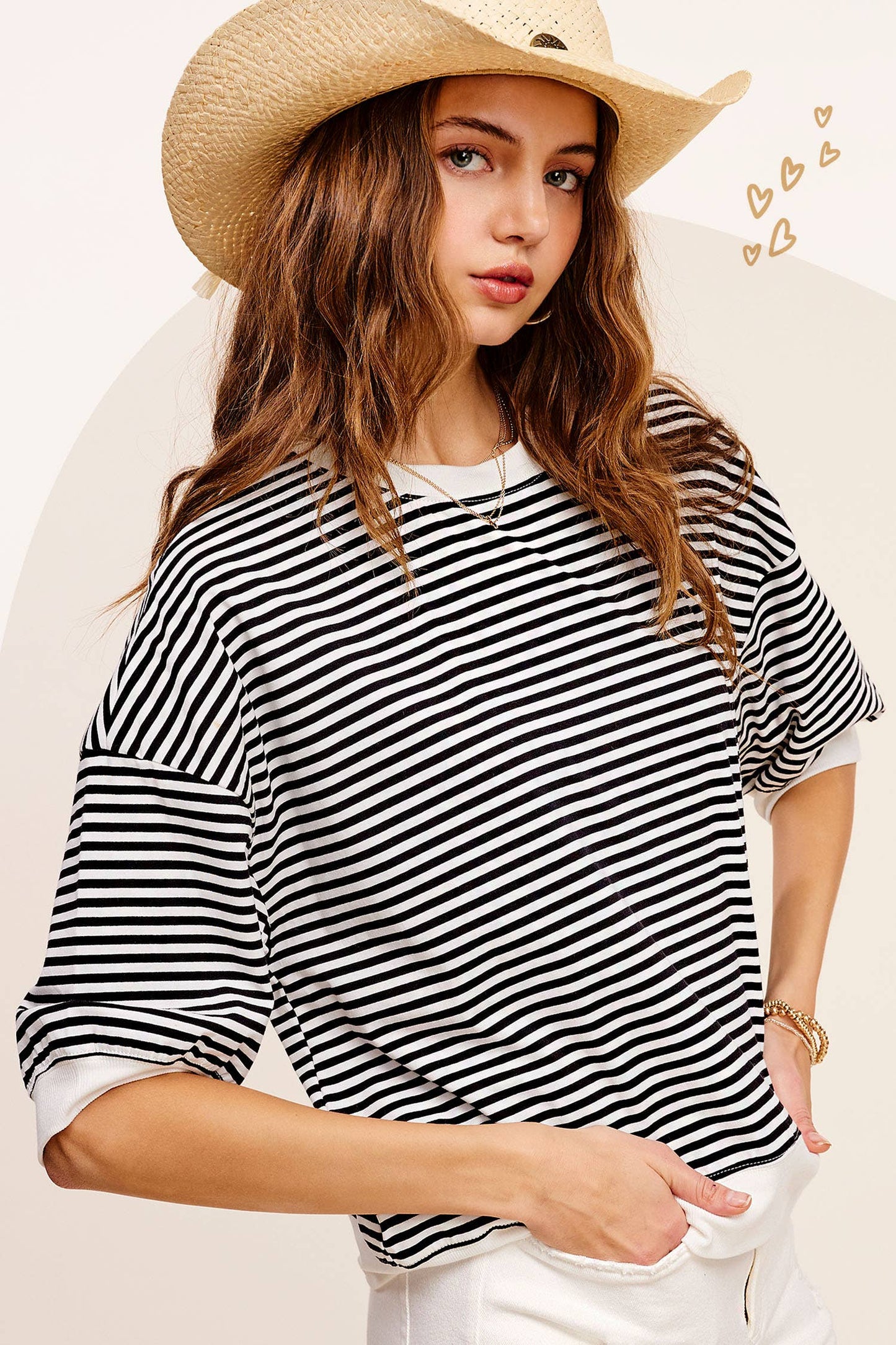 Shits Women’s Loose Fit Striped Short Sleeve Crew Neckline Top MCT7688