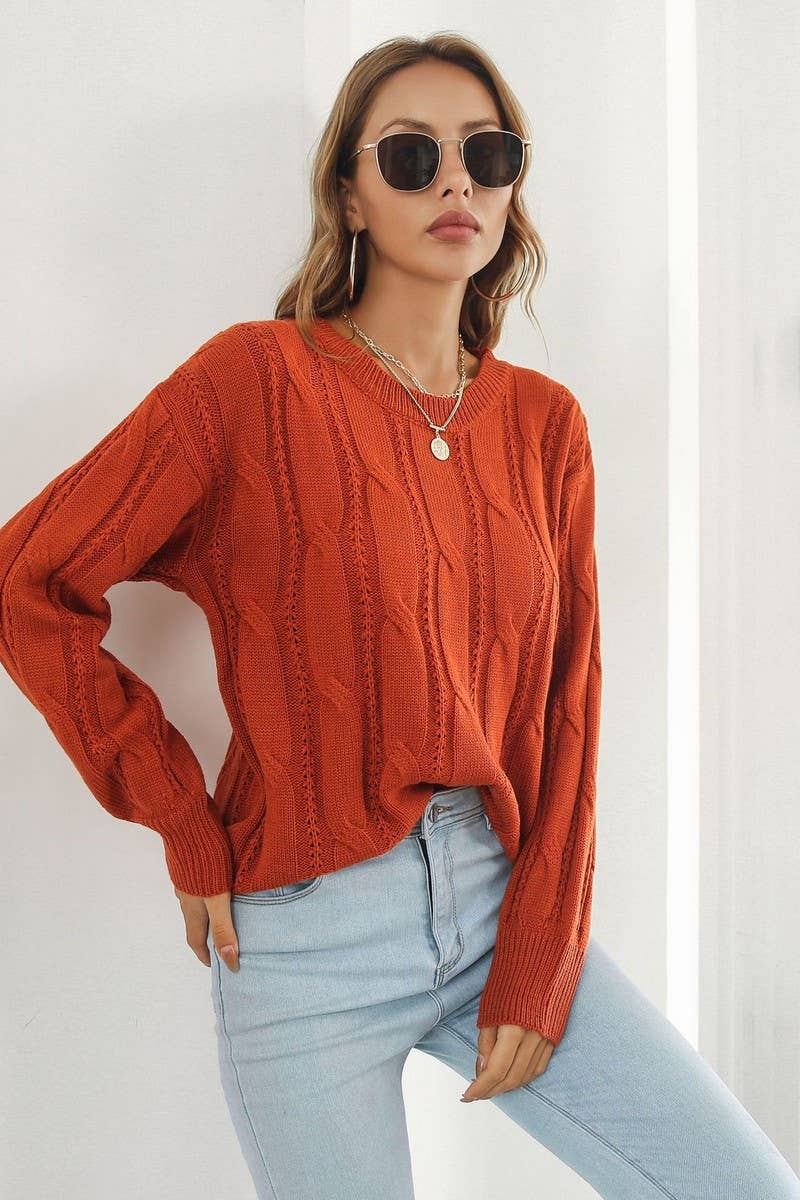 CWOSWL4083_CABLE KNITTED LONG SLEEVES CREWNECK SWEATER Outerwear Women’s