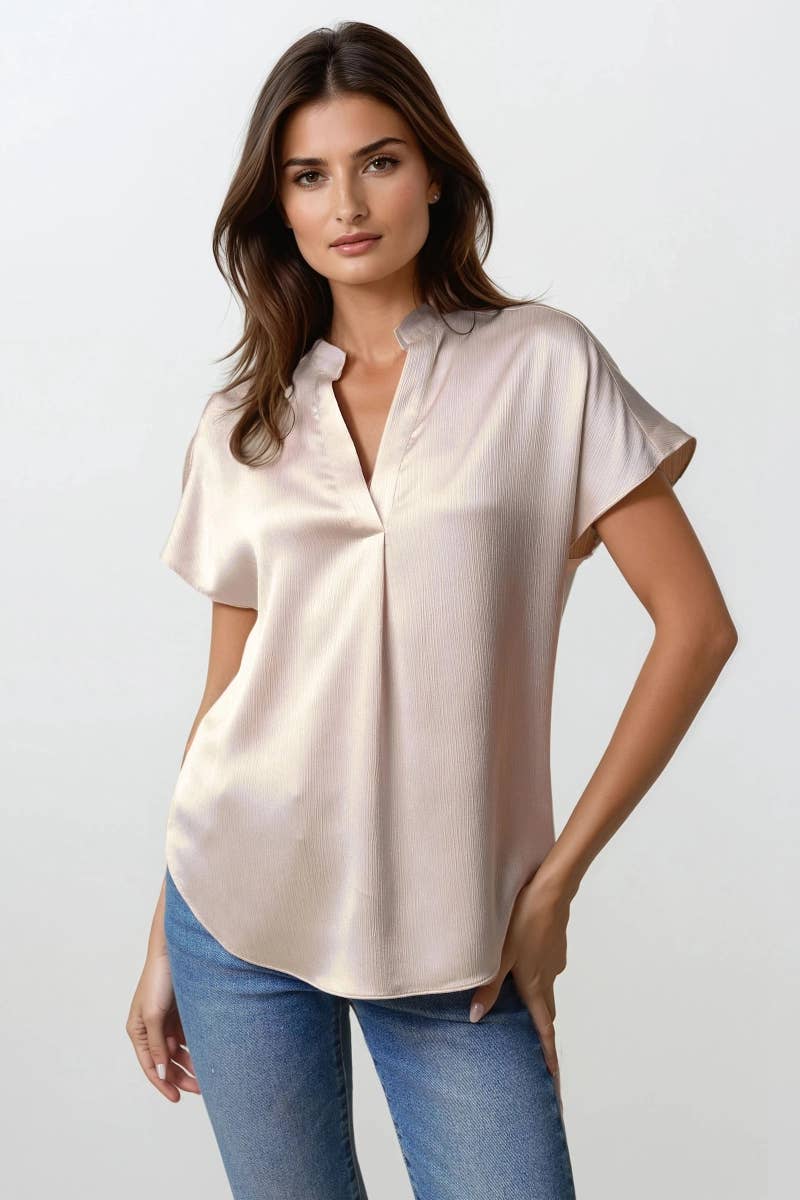 Drop Shoulder Blouse In Crinkle Satin