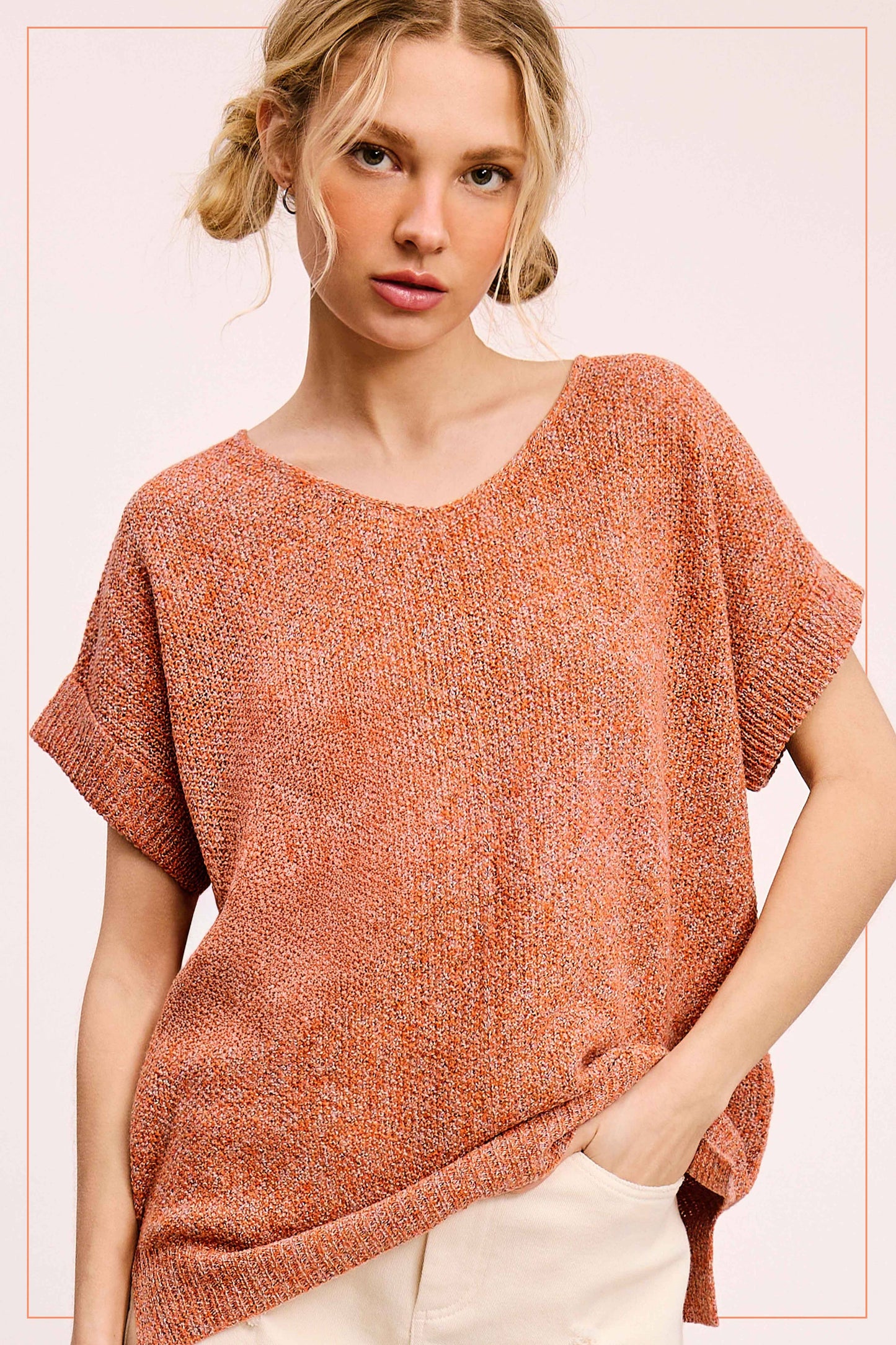 MCS3580-Soft Lightweight Loose Fit Textured Pullover Sweater