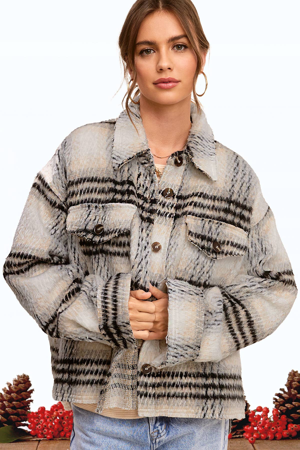 Outerwear Plaid Soft Brushed Button Down Jacket JKT1791