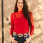 LARIAT Women’s LACE L/S *RED Mesh Top