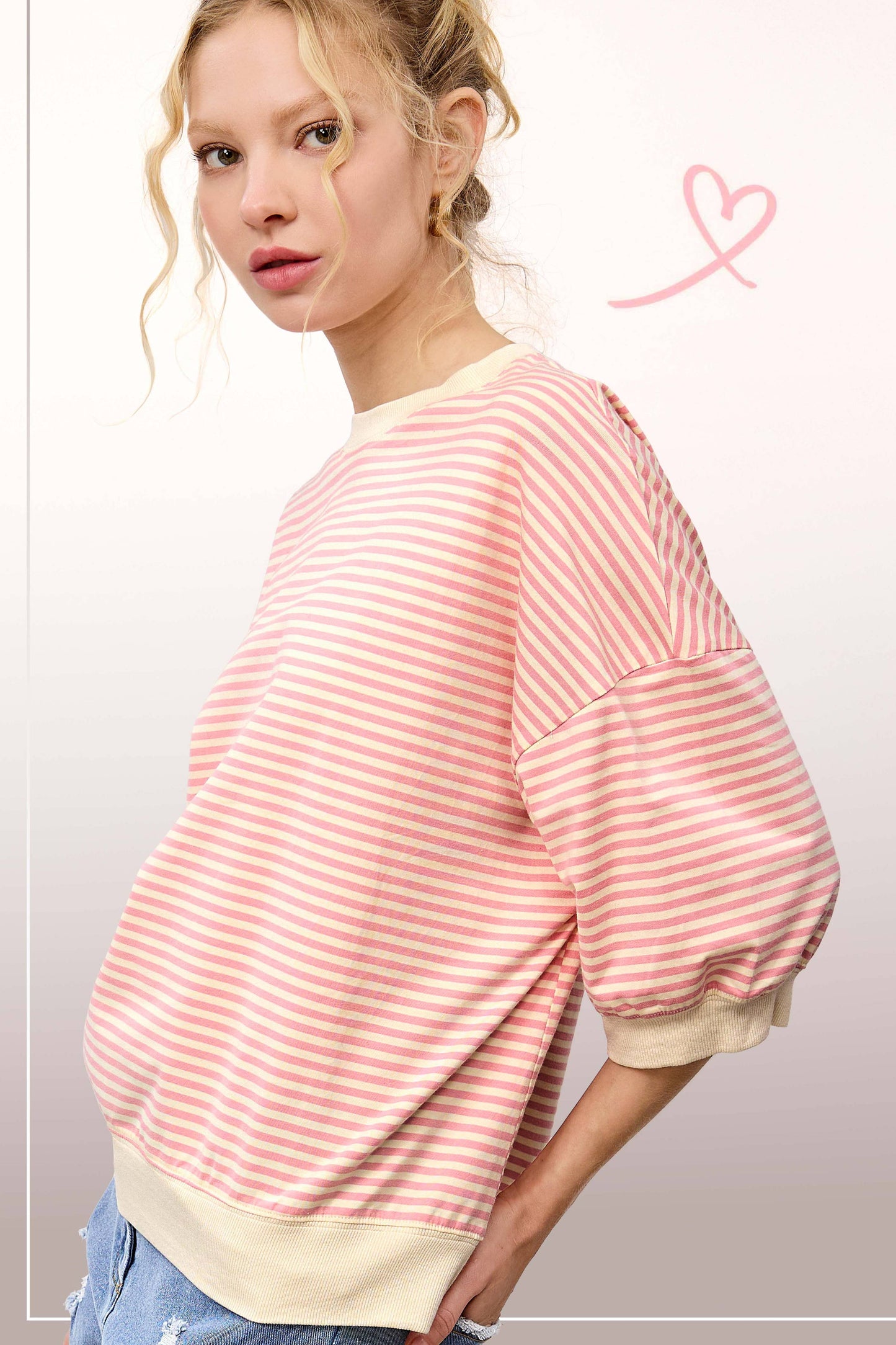 Shits Women’s Loose Fit Striped Short Sleeve Crew Neckline Top MCT7688
