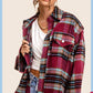 Outerwear Loose Fit Plaid Button Down Shacket with  Pockets JKT1797