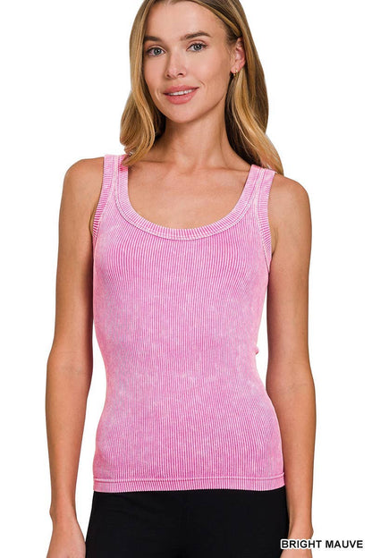 Tops Women’s 2 Way Neckline Washed Ribbed Seamless Tank