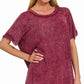 Washed Ribbed Short Sleeve Boat-neck Top 8393a