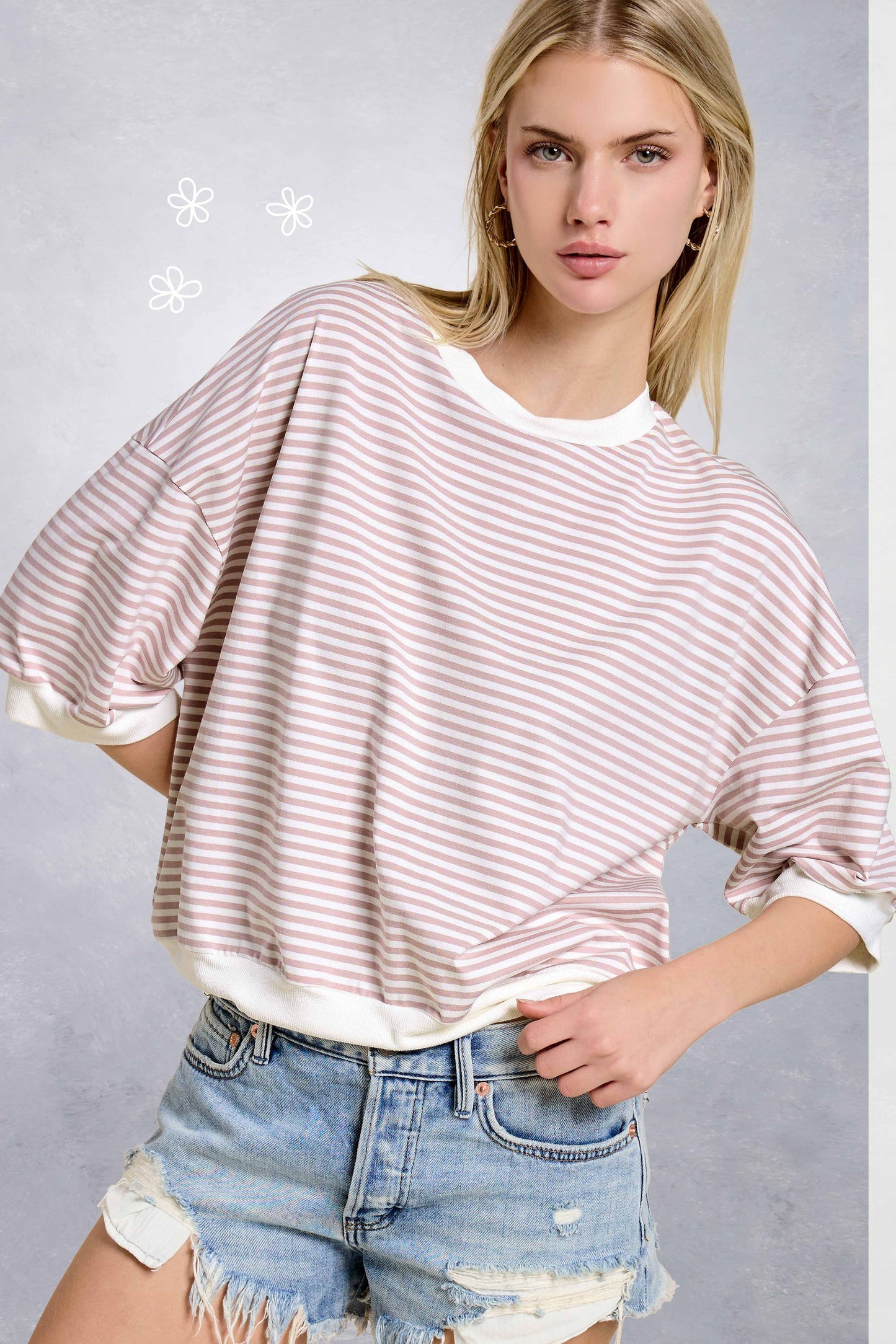 Shits Women’s Loose Fit Striped Short Sleeve Crew Neckline Top MCT7688