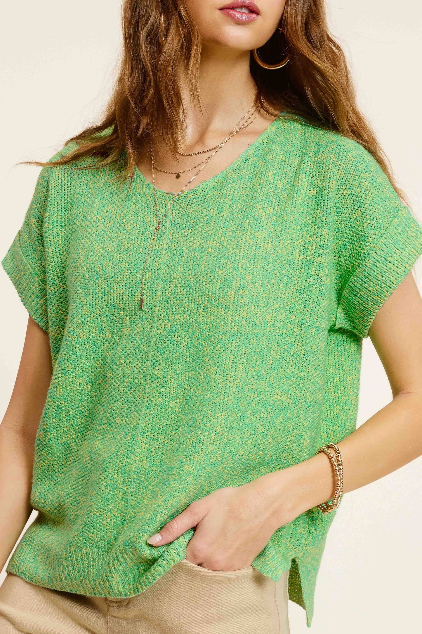 MCS3580-Soft Lightweight Loose Fit Textured Pullover Sweater