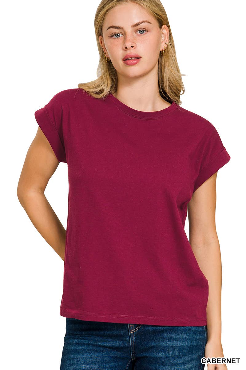 3381 Round Neck Folded Short Sleeve T-shirt CT3381Y