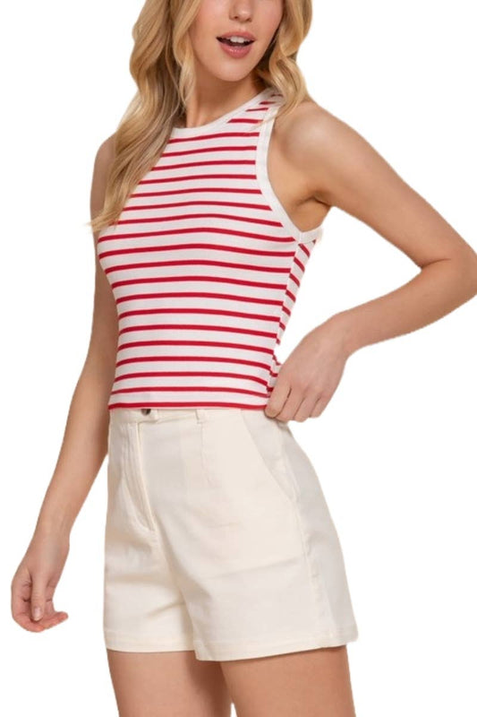 13936 Stripe Cotton Rib Knit Tank Top