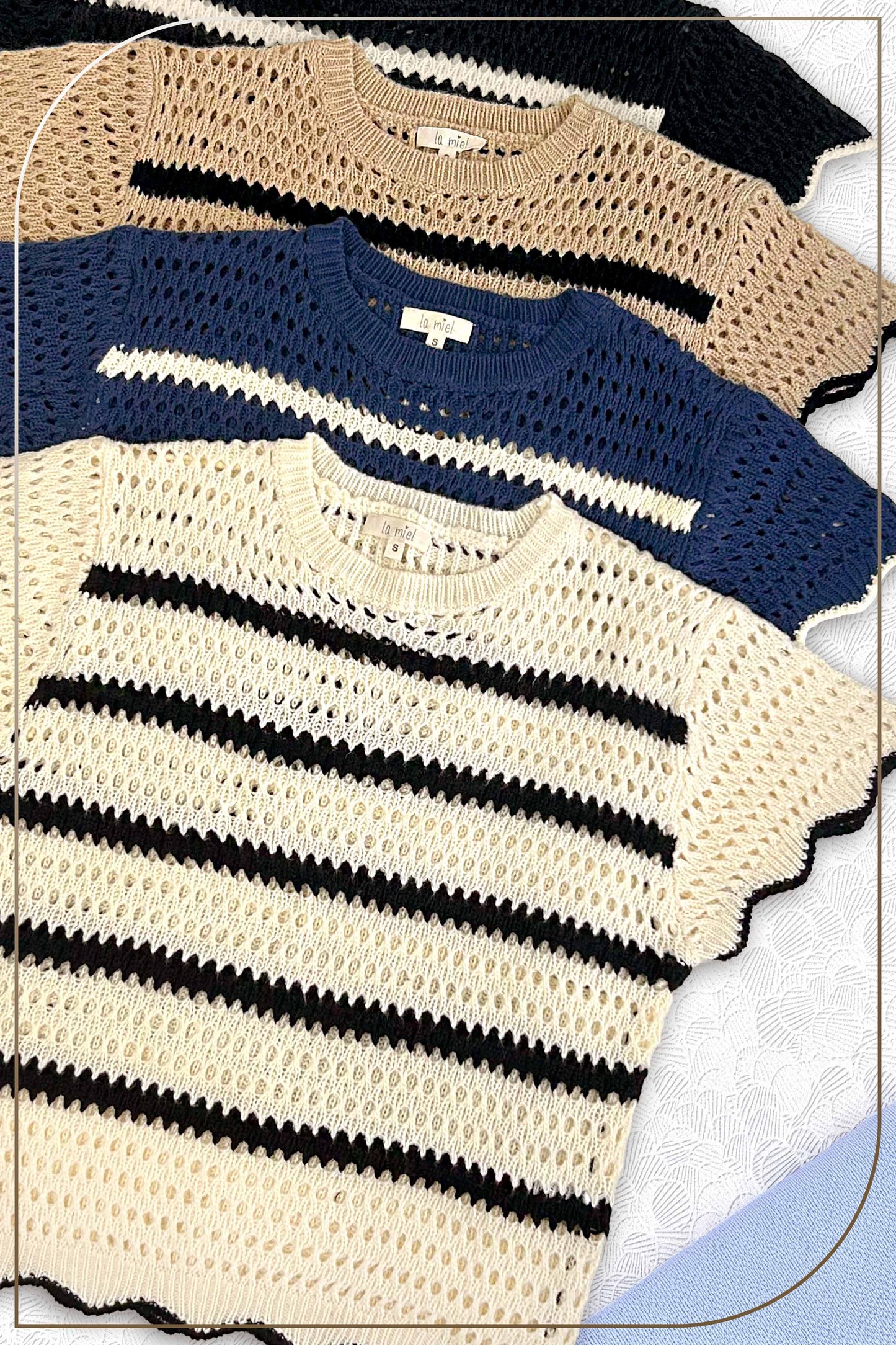 Outerwear Round Neck Scalloped Edge Short Sleeve Sweater MDS3603