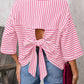 TO1843 Striped Back Tie Bow Knit Top