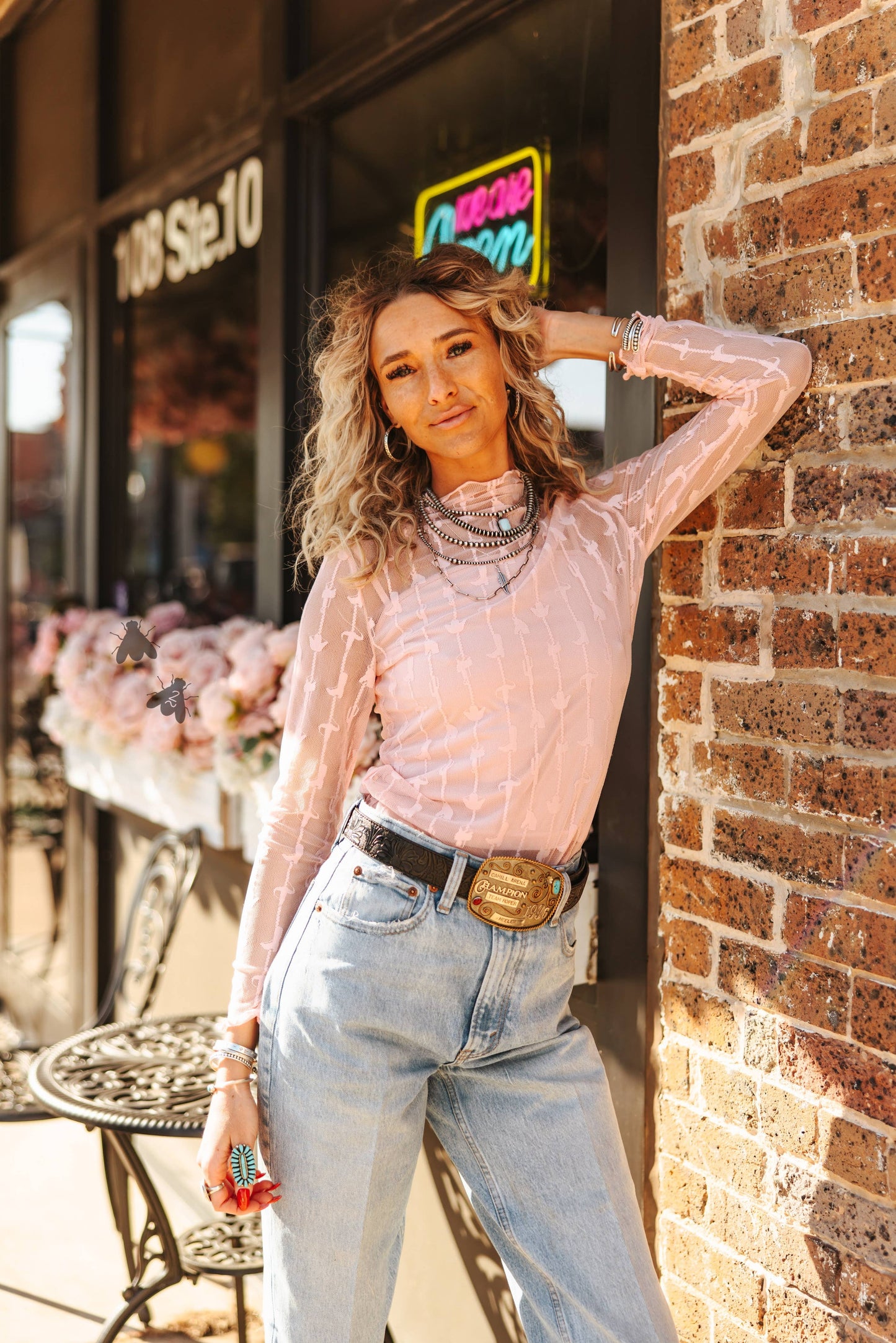 LARIAT Shirt LACE L/S *DUSTY ROSE mesh top