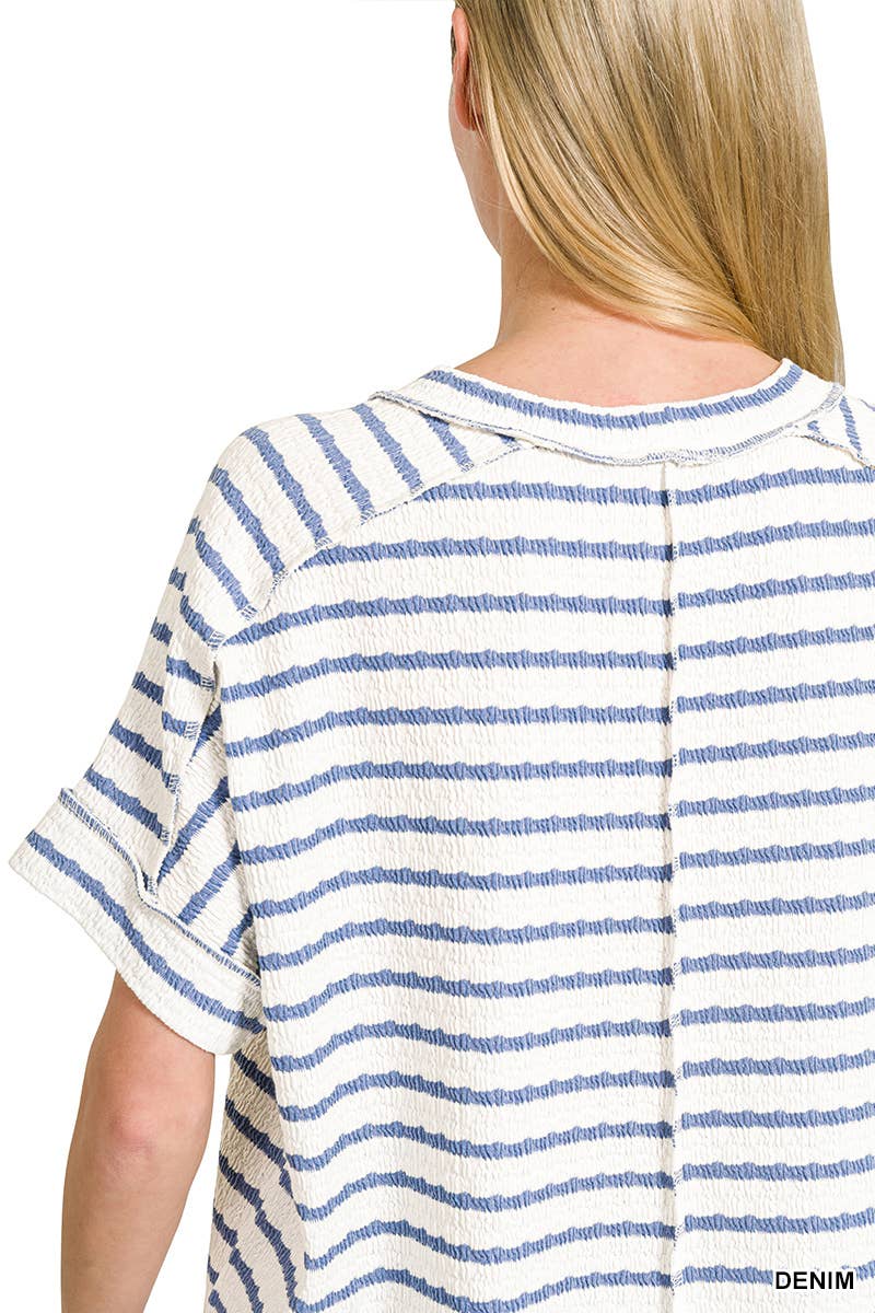 8602A Stripe Jacquard Round-neck Box Tee
