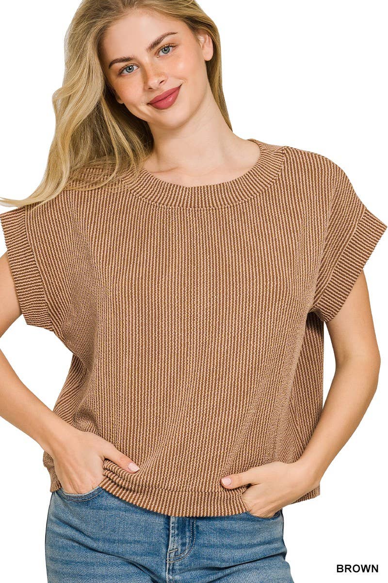 Raised Rib Cap Sleeve Top 8616Y