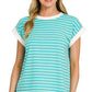 3534 Contrast Trim Cap Sleeve Stripe Tee CT-3543Y