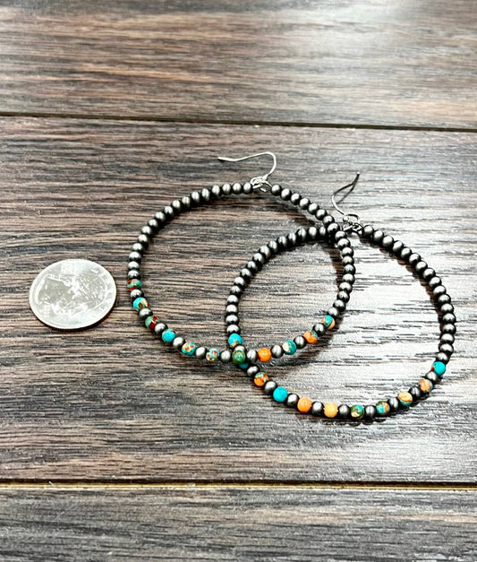 723810, 2.5" Handmade Navajo Gemstone Hoop Earrings