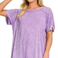 8393A Washed Ribbed Short Sleeve Boat-neck Top