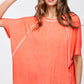 HBT7653 Dyed Fabric Round Neck Batwing Short Sleeve Women’s Shirts
