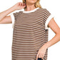 3534 Contrast Trim Cap Sleeve Stripe Tee CT-3543Y