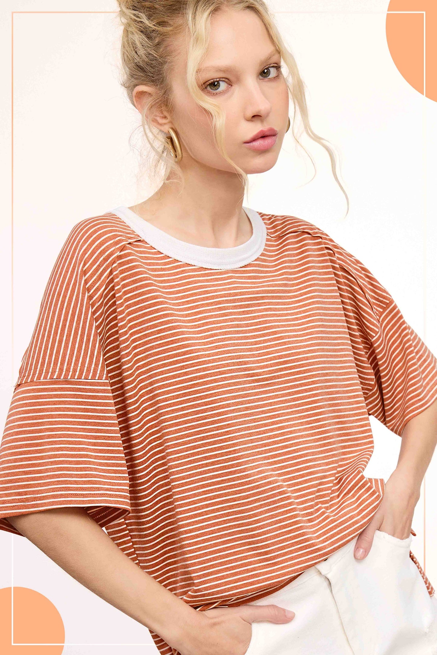 Shirts Women’s Striped Drop Shoulder Short Sleeves HDT7703