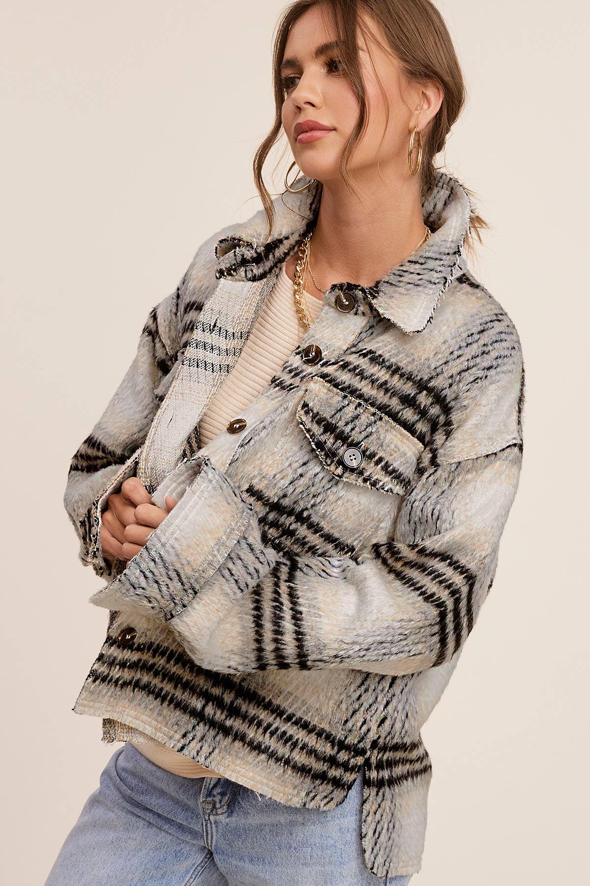 Outerwear Plaid Soft Brushed Button Down Jacket JKT1791
