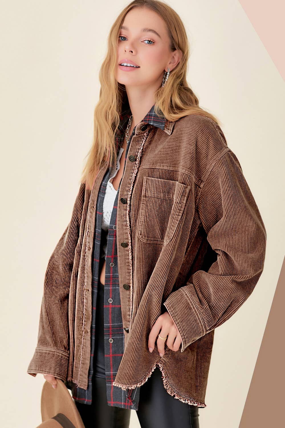 Outerwear Women’s Oversized Corduroy Button JKT1727