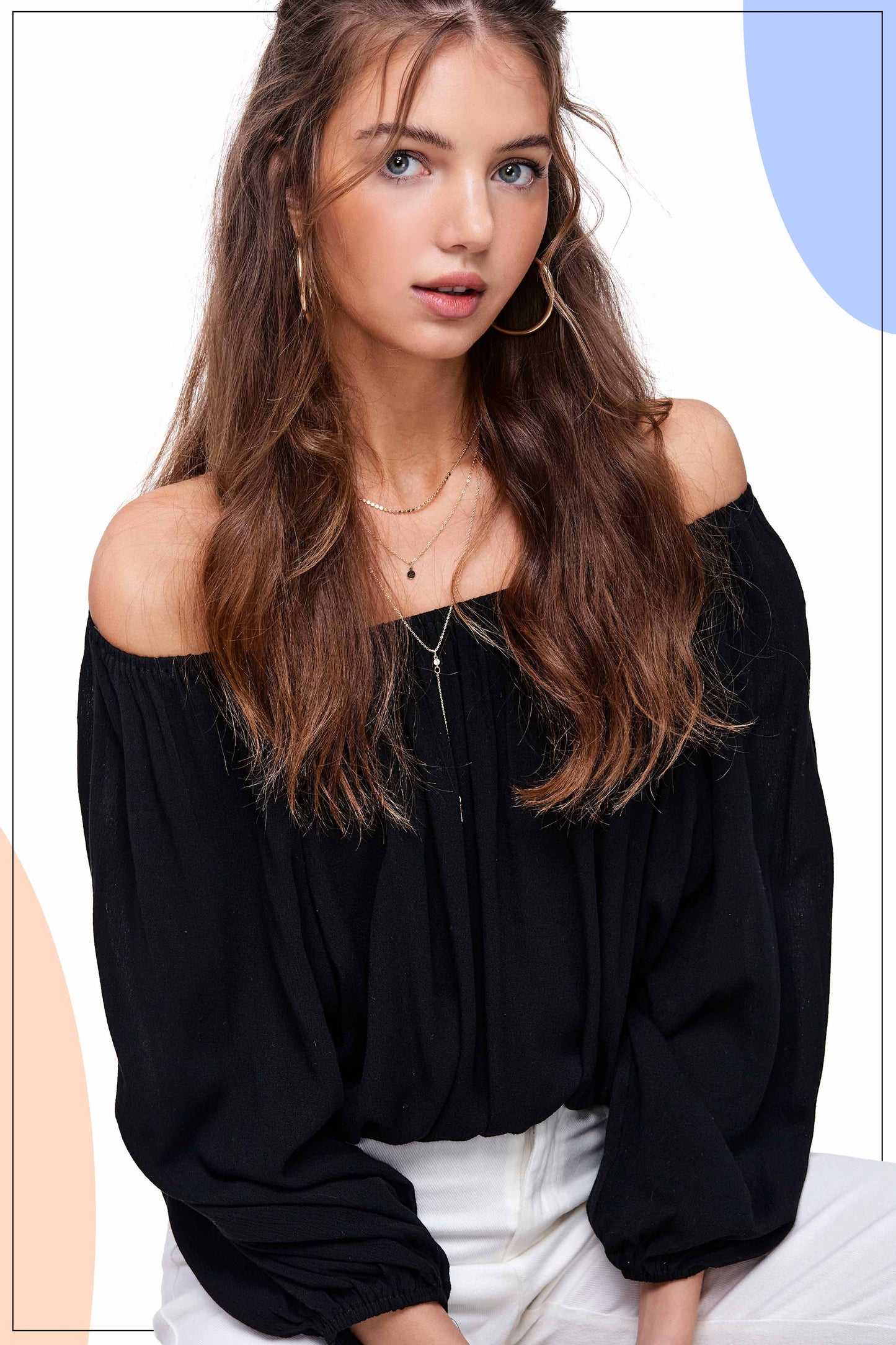 HAT7501 Breathable Fabric Off Shoulder Balloon Sleeve Top Women’s Shirts