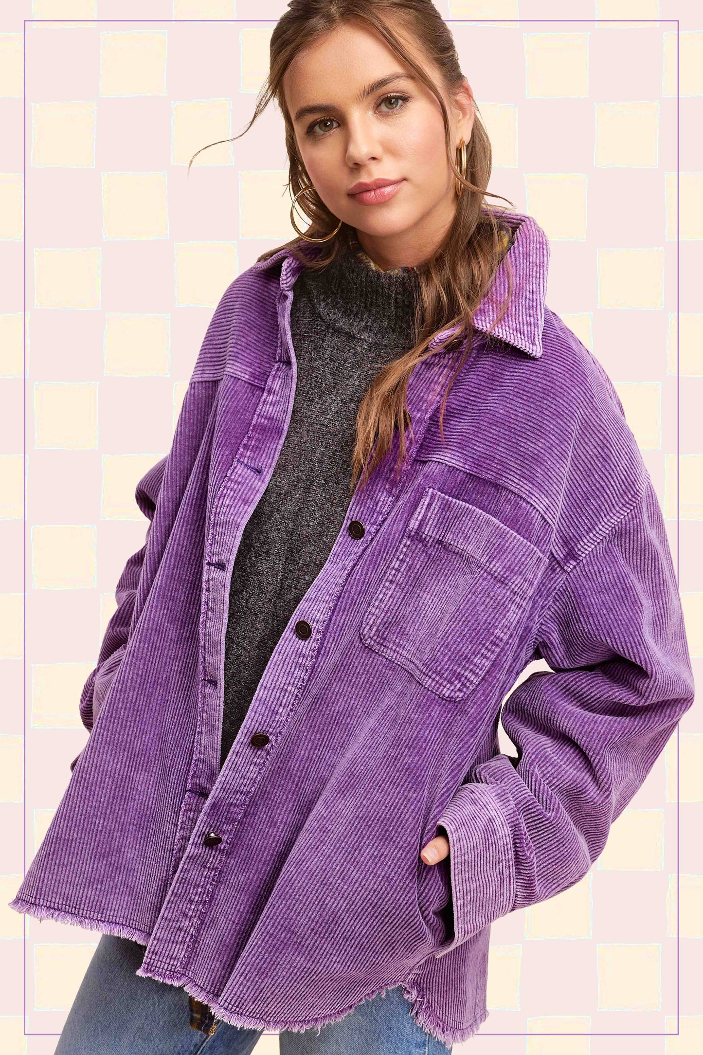 Outerwear Women’s Oversized Corduroy Button JKT1727