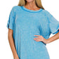 8393A Washed Ribbed Short Sleeve Boat-neck Top