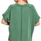 8451 Textured Line Short Cuff Sleeve Raw Edge Top