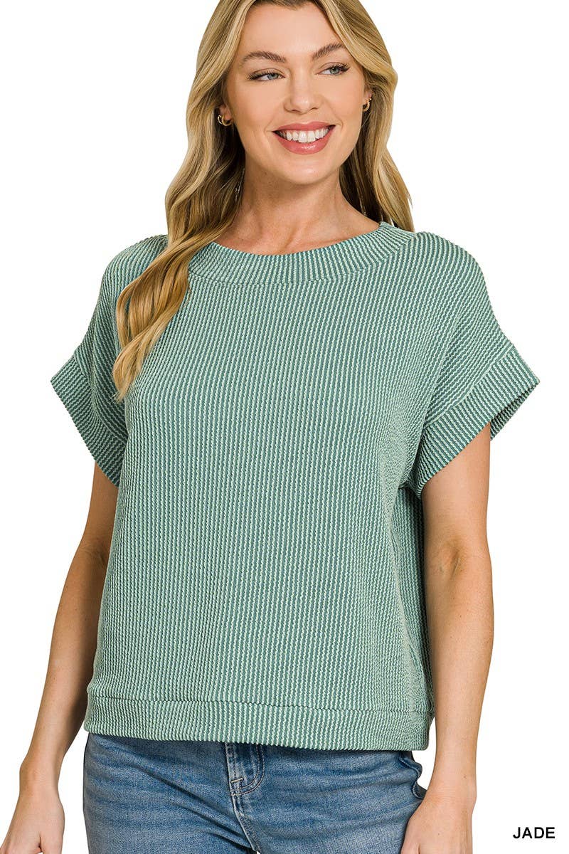 Raised Rib Cap Sleeve Top 8616Y
