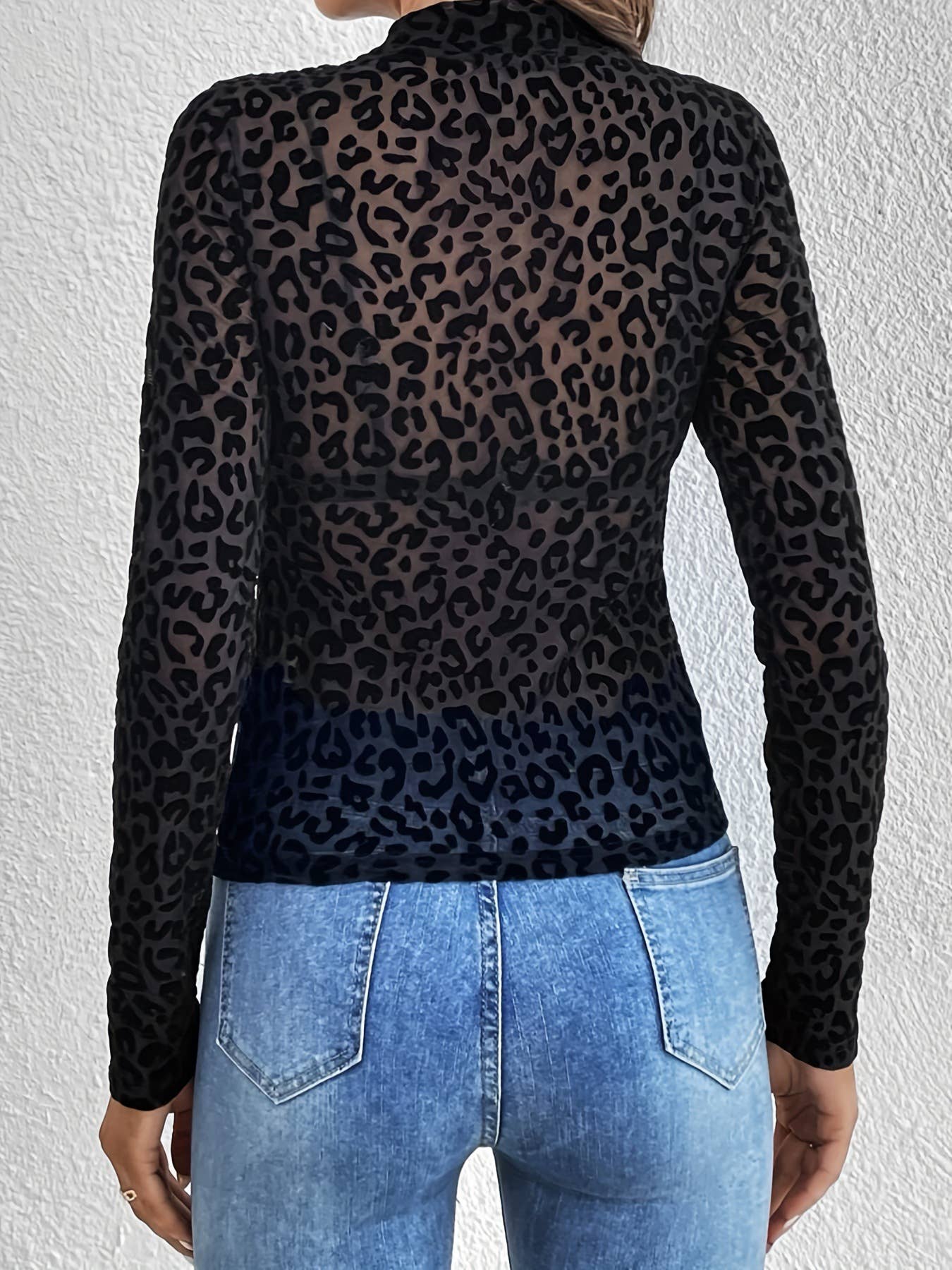 TO1494 Sheer Mesh Mock Neck Top