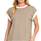 3534 Contrast Trim Cap Sleeve Stripe Tee CT-3543Y