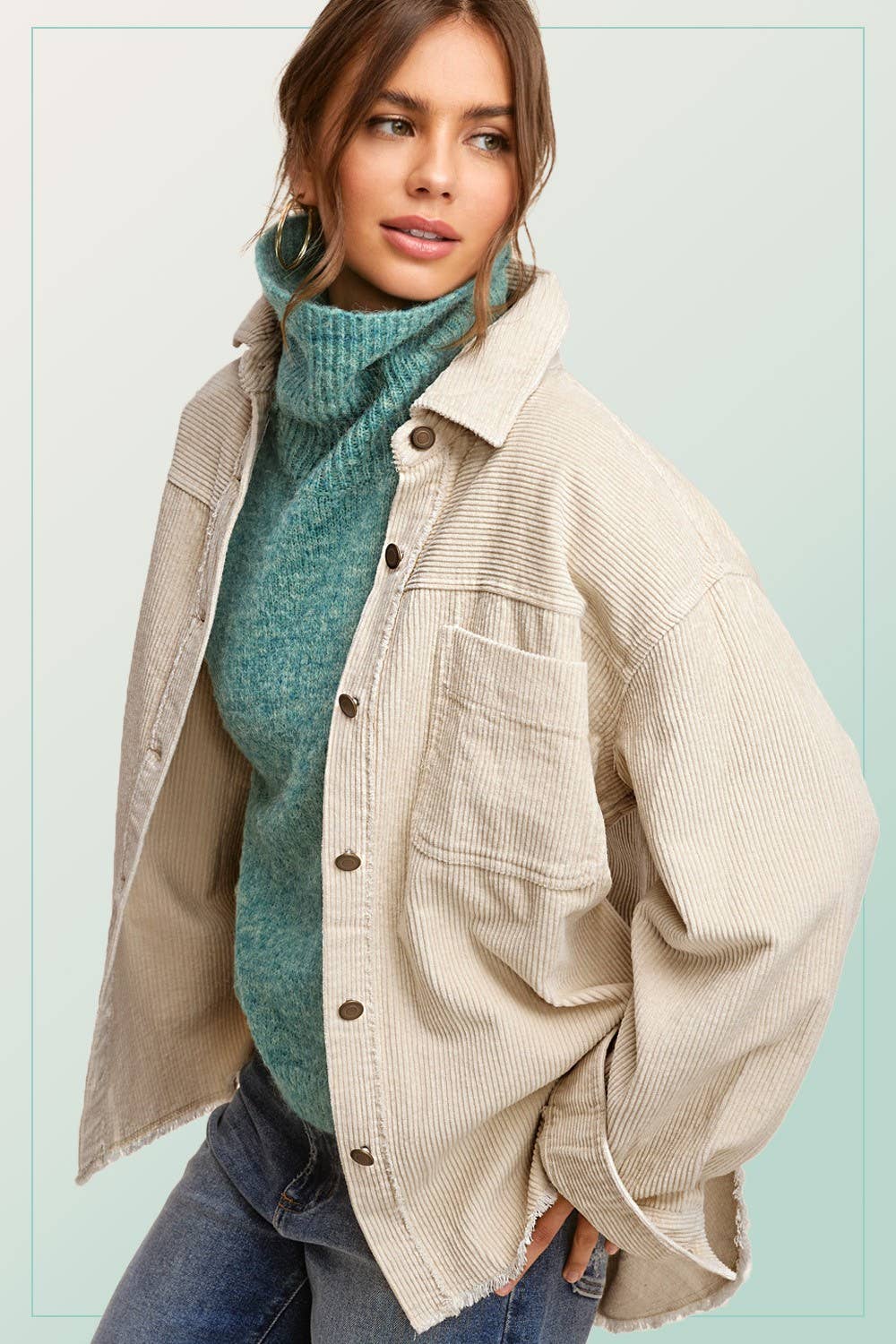 Outerwear Women’s Oversized Corduroy Button JKT1727