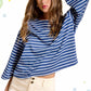 HDT7723-Striped Semi Crop Top women’s shirt with 3/4 Bell Sleeves
