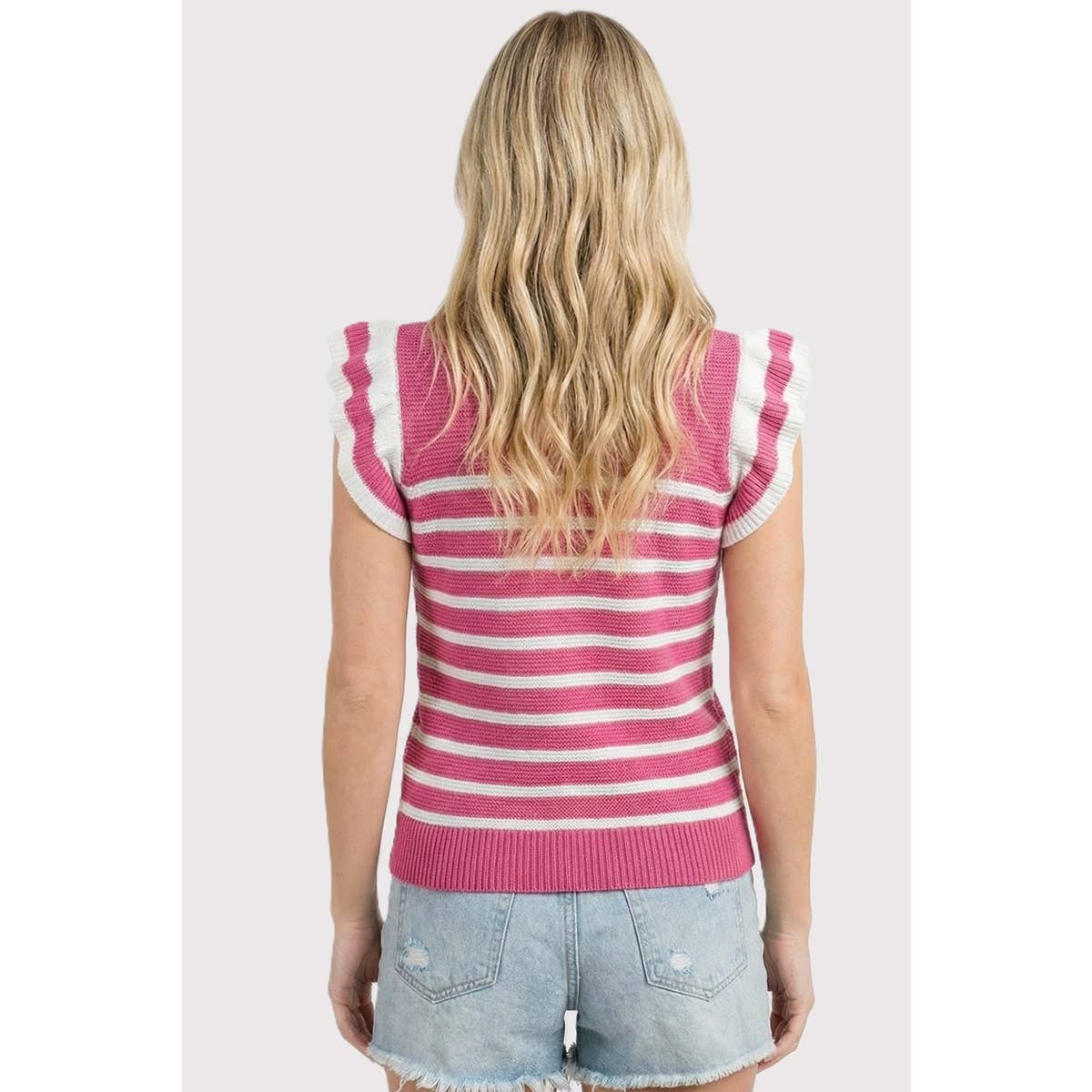 Outerwear Women’s STRIPED RUFFLE SLEEVE SWEATER 55961
