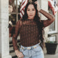LARIAT LACE L/S *CHOCLATE Mesh top
