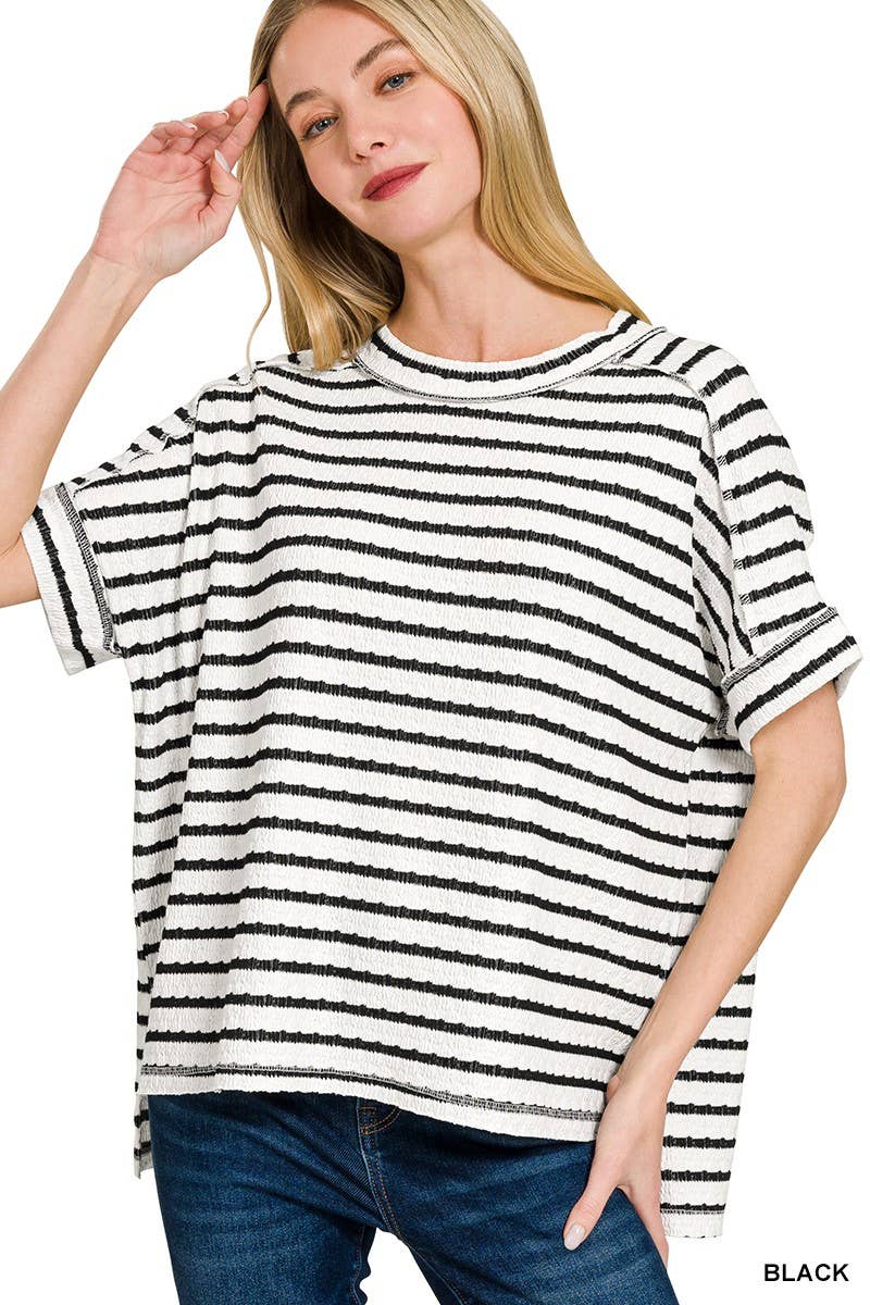 8602A Stripe Jacquard Round-neck Box Tee
