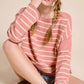 MCS3588-Striped Round Neck Loose Fit Long Sleeve Sweater