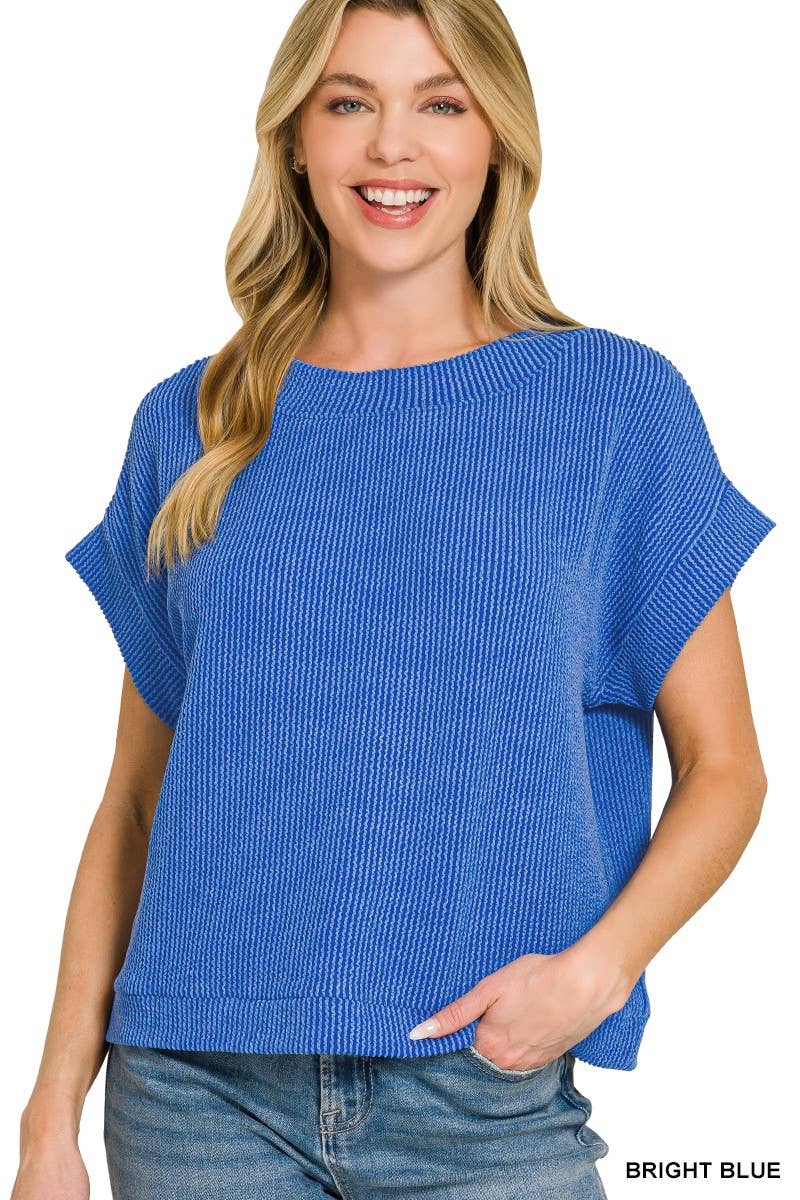 Raised Rib Cap Sleeve Top 8616Y