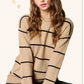 Outerwear Loose Fit Stripe Long Sleeve Crewneck Sweater HCS3553