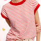JDT7710 Shirts Women’s Nautical Cap Sleeve Striped Top 4th of july